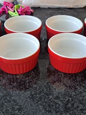 Set Of 8 Pier 1 Red Ceramic Ramekin Set